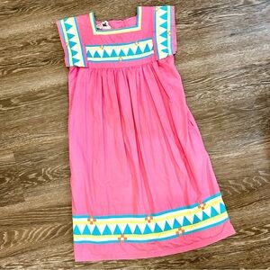 Vintage 70s pink quilted detail cotton maxi housedress